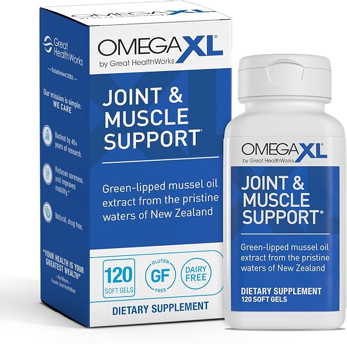 OmegaXL Joint Support Supplement - Natural Muscle Support Green Lipped Mussel Oil Soft Gel Pills Drug-Free 120 Count