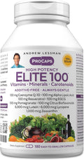 ANDREW LESSMAN Multivitamin Elite 100 180 Capsules - Potent Nutrients Plus 100mg Each of Coenzyme Q10 Alpha Lipoic Acid Resveratrol EGCG Pomegranate Citrus Bioflavonoids. No Additives