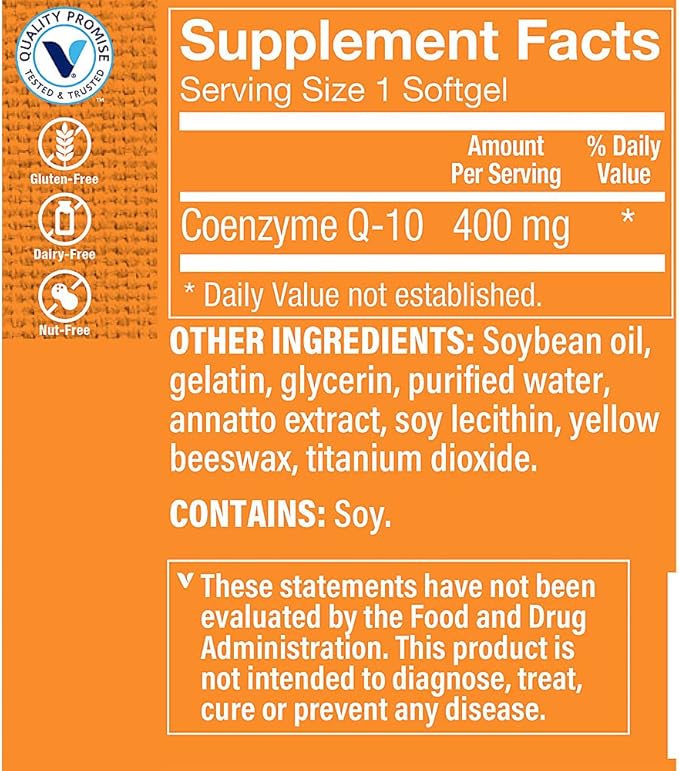 The Vitamin Shoppe CoQ-10 400mg - Beneficial for Those Taking Statins – Supports Heart &amp Cellular Health and Healthy Energy Production Essential Antioxidant – Once Daily (30 Softgels)