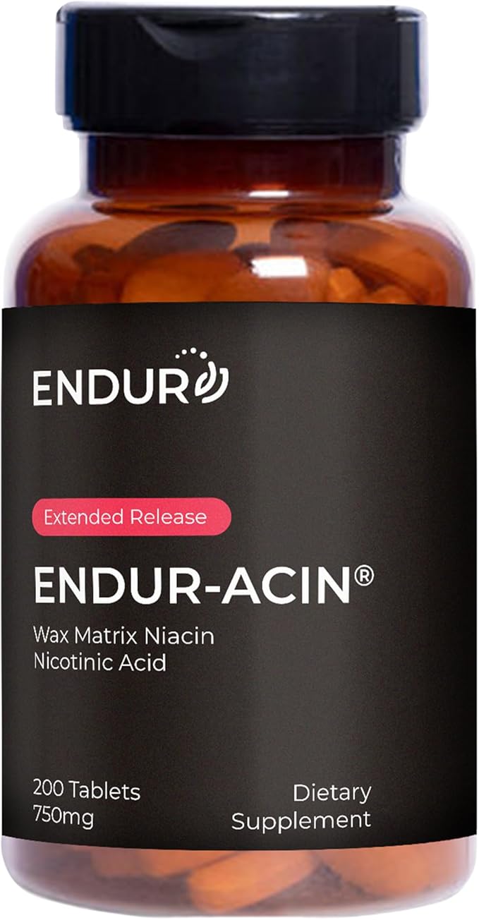 ENDUR-ACIN - Niacin B3 - ER (Extended Release) 750 mg - Nicotinic Acid - Healthy Heart &amp Cholesterol Balance Supplement - Low-Flush High-Potency Niacin with 4–8 HR Timed-Release Matrix - 200 Table