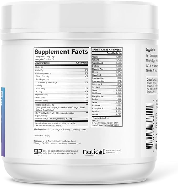 DR. EMIL NUTRITION Multi Collagen Peptides Plus - Pumpkin Flavor | 9g Collagen with Hyaluronic Acid for Skin Hair Nails &amp Joint Support | Non-GMO Gluten-Free 10.7 oz