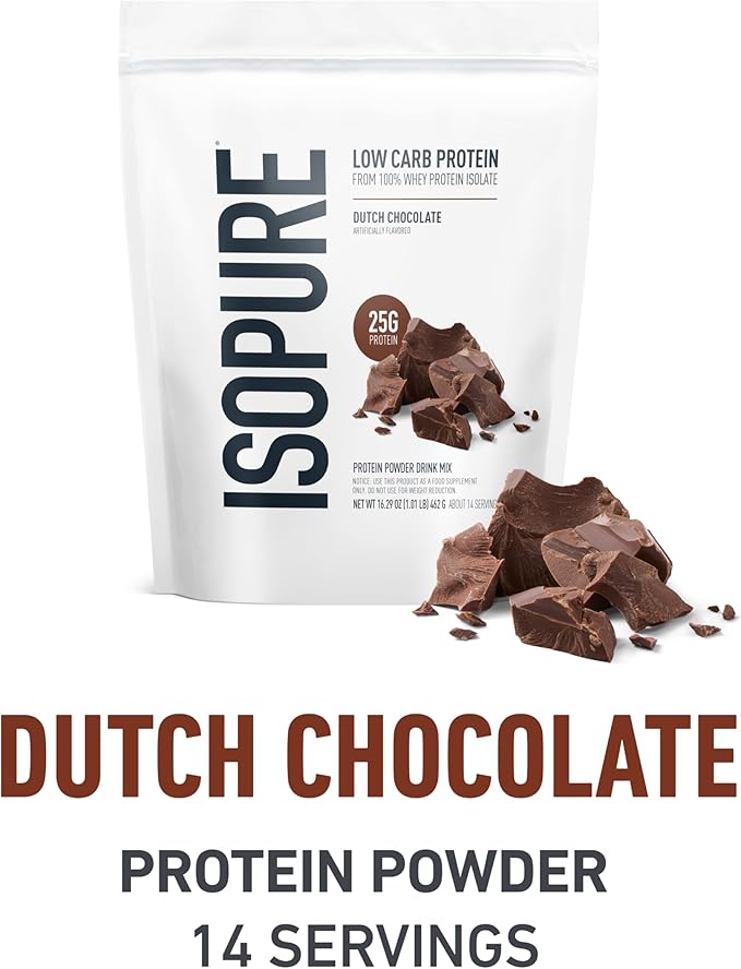 Isopure Bundle of Low Carb 100% Pure Whey Isolate Protein Powder Dutch Chocolate 25g Protein Per Serving 1 Lb 15 Servings + Isopure 100% Pure Creatine Monohydrate Powder 100 Servings