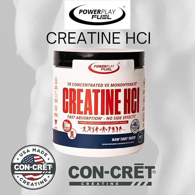 CREATINE HCl Powder for Men and Women Muscle Strength Brain Performance Heart Health &amp Immune Support - Raw Tart Taste 90 Servings