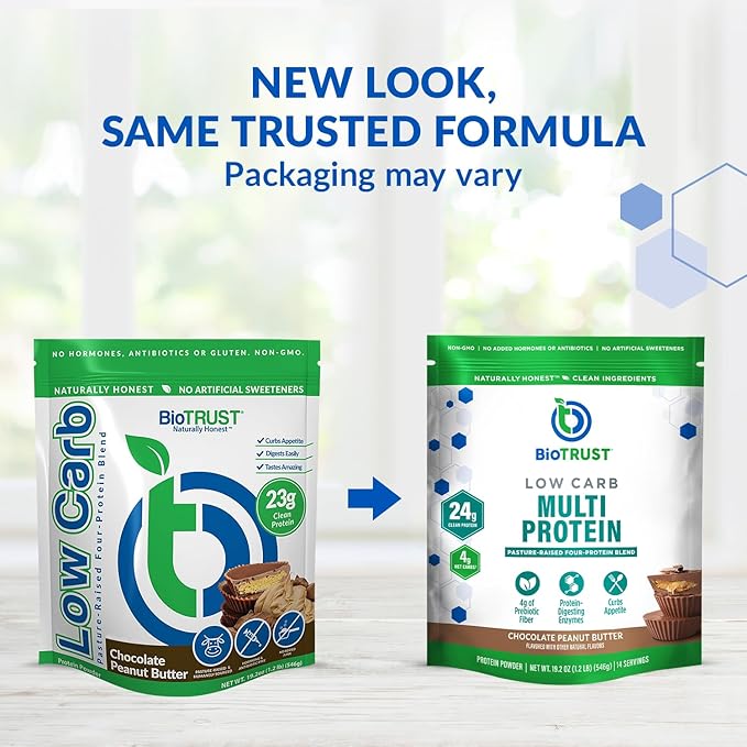 BioTrust Low Carb Protein Powder – Delicious Whey &amp Casein Blend from Grass-Fed Hormone Free Cows – Non GMO Gluten Free (Chocolate Peanut Butter)