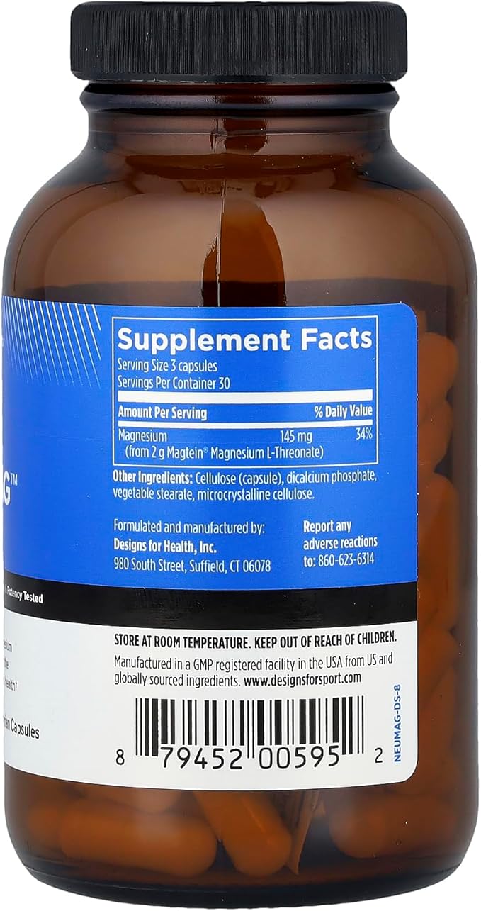 Designs for Sport NeuroMag - Supports Brain Health &amp Function* - With Magtein Magnesium L-Threonate - Vegetarian - 90 Capsules 30 Servings