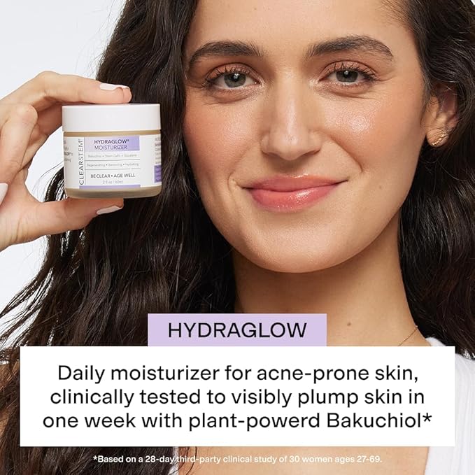 CLEARSTEM - HYDRAGLOW Stem Cell Moisturizer - Bakuchiol + Squalene - Youthful Skin Face Moisturizer - All Skin Types - Facial Skin Care Products - Gluten Free Cruelty Free - 2 fl oz / 60ml