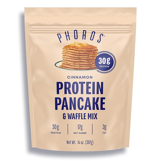 Protein Pancake Mix &amp Protein Waffle Mix by Phoros Nutrition 30g of Protein Low Carb High Protein Keto-Friendly Whey Protein Whole Grain Oats Whole Wheat Pancakes Just Add Water (Cinnamon)