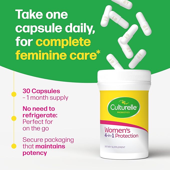 Culturelle 4-in-1 Probiotics for Women Daily Probiotic &amp Prebiotic Supplement to Support Vaginal Health Digestive Health Immune Health Occasional Diarrhea Gas &amp Bloating Relief Non-GMO