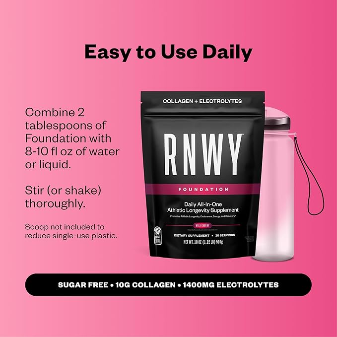 Foundation Collagen Peptides + Electrolytes Powder 10g Hydrolyzed Collagen Multivitamins | Joint &amp Hydration Support for Endurance Athletes | Sugar-Free 30 Servings Wild Cherry
