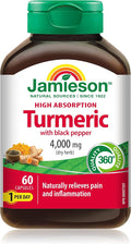 Jamieson High Absorption Curcumin Turmeric with Black Pepper 4000 mg (raw herb) 60 Capsules
