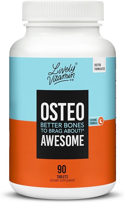 LIVELY VITAMIN CO. Osteo Awesome - Stronger Bones Joints &amp Teeth - Better Bone Density - Calcium D3 Magnesium Boron Silicon Strontium Vitamin K2 Melatonin - 90 Vegetable Capsules