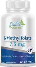 Pacific Nature's L-Methylfolate 7.5mg (60 Capsules) Natural Active Form of Folate for Overall Health Support - Gluten Free Non-GMO