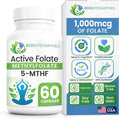 EcoIntegratives® Active Folate 5-MTHF – Methylated Folate 1000 mcg (1700 mcg DFE) – Bioavailable B9 for Mood Methylation Prenatal and Heart Health* – Vegan Gluten-Free Non-GMO – 60 Capsules