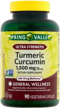 Spring Valley Ultra Strength Turmeric Curcumin 1500 mg with BioPerine 90 Vegetarian Capsules Turmeric Supplement for General Wellness Black Pepper Extract for Absorption
