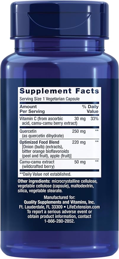 Life Extension Optimized Quercetin 250mg with Vitamin C &amp Camu-Camu - 60 Capsules and Zinc Caps 50mg - 90 Vegetarian Capsules