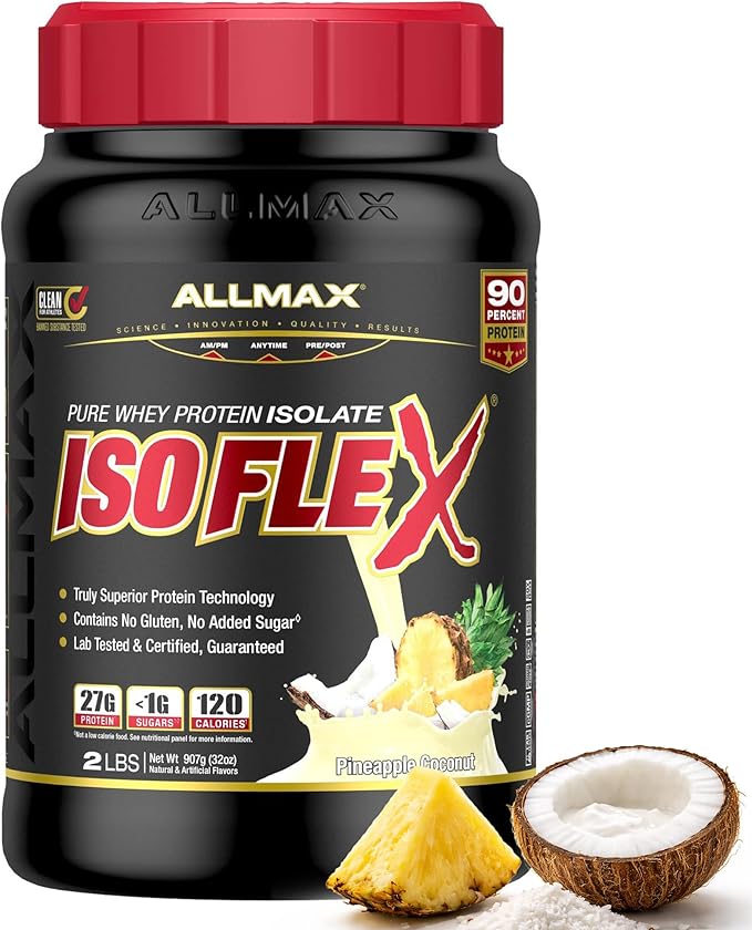 ALLMAX ISOFLEX Pure Whey Isolate Protein Powder - Gluten Free Low Lactose Sugar-Free - High-Protein Clean Keto-Friendly Pre Post Workout Supplement for Women and Men | Pineapple Coconut 2lb