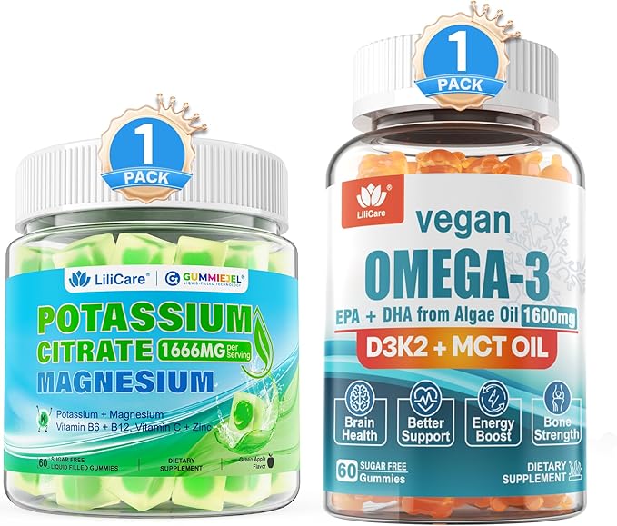 Vegan Omega3 Gummies Potassium Citrate Gummies 1666mg for Adults 2 Pack