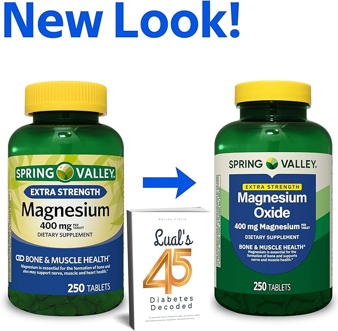 Spring Valley Magnesium 400 mg Tablets for Bone &amp Muscle Health 250 Count Bundle with Lual's 45 Diabetes Decoded