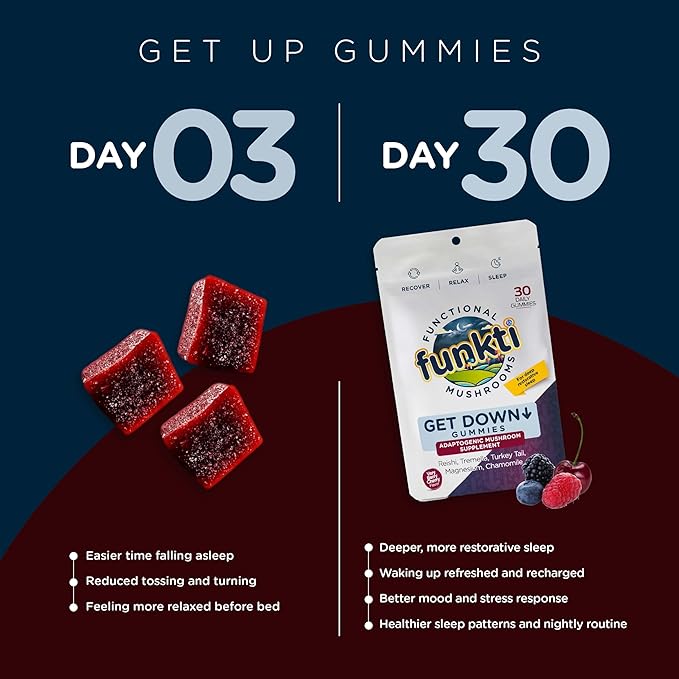 Mushroom Sleep Gummies Melatonin-Free Restful Sleep &amp Stress Relief Support with Reishi Tremella Turkey Tail Magnesium Chamomile Get Down Gummies - 30 Servings