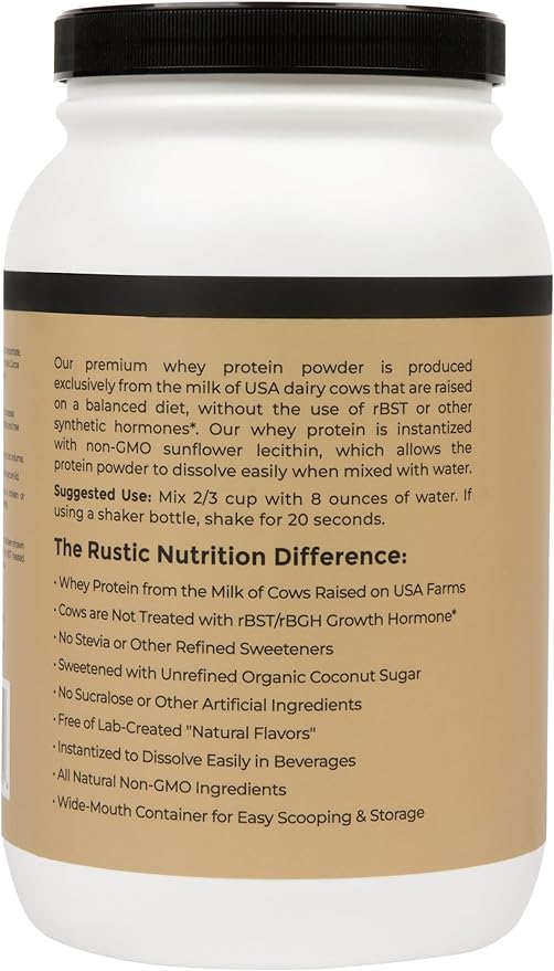 Premium Whey Protein Powder Sweetened with Coconut Sugar USA-Sourced No RBST/RBGH No Stevia or Sucralose Instantized Non-GMO Soy &amp Gluten Free (Chocolate 48 Oz)