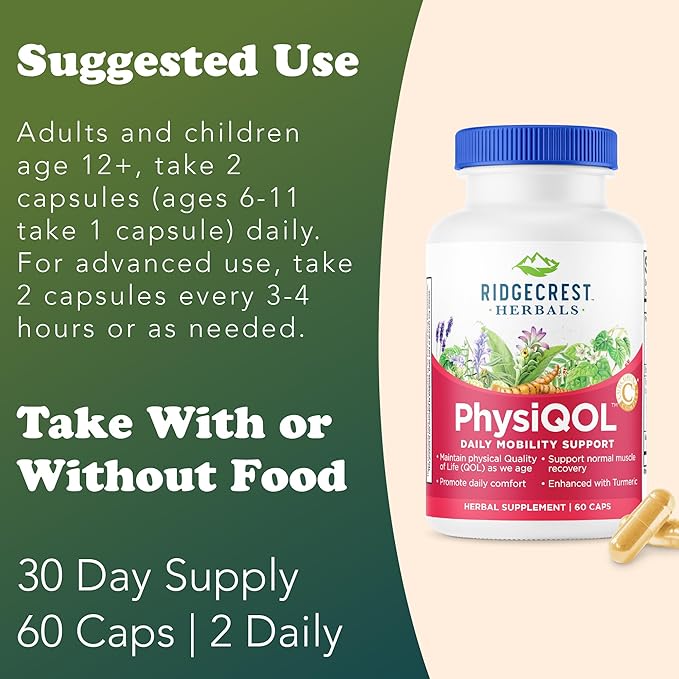 Ridgecrest Herbals PhysiQOL Herbal Supplement with Boswelia and Tumeric (60 Vegan Caps 30 Serv)