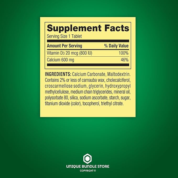 Calcium 600mg with Vitamin D3 – 100 Tablets Calcium and 800 IU Vitamin D per Tablet Gluten &amp Lactose Free Daily Calcium Supplement for Women and Men (Pack of 3)
