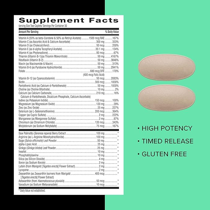 GNC Mega Men 50 Plus Multivitamin Caplets Clinically Proven Heart &amp Prostate Health B Vitamins Saw Palmetto Memory Vitamin D-3 60 Count