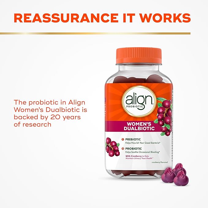 Align Probiotic Women's Dualbiotic Womens Probiotic Gummies Prebiotics and Probiotics for Women with Cranberry for Urinary Tract Health* Cranberry Flavor 90 Gummies