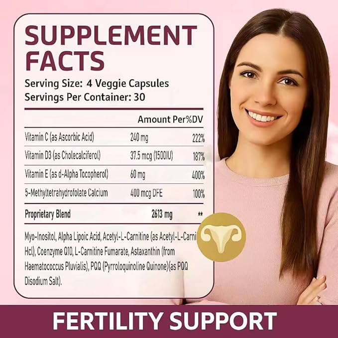 Fertilova Women’s Reproductive Health Support Supplement – Myo-Inositol Methylfolate CoQ10 &amp Antioxidants – Cellular Health &amp Energy Support – 120 Vegetarian Capsules