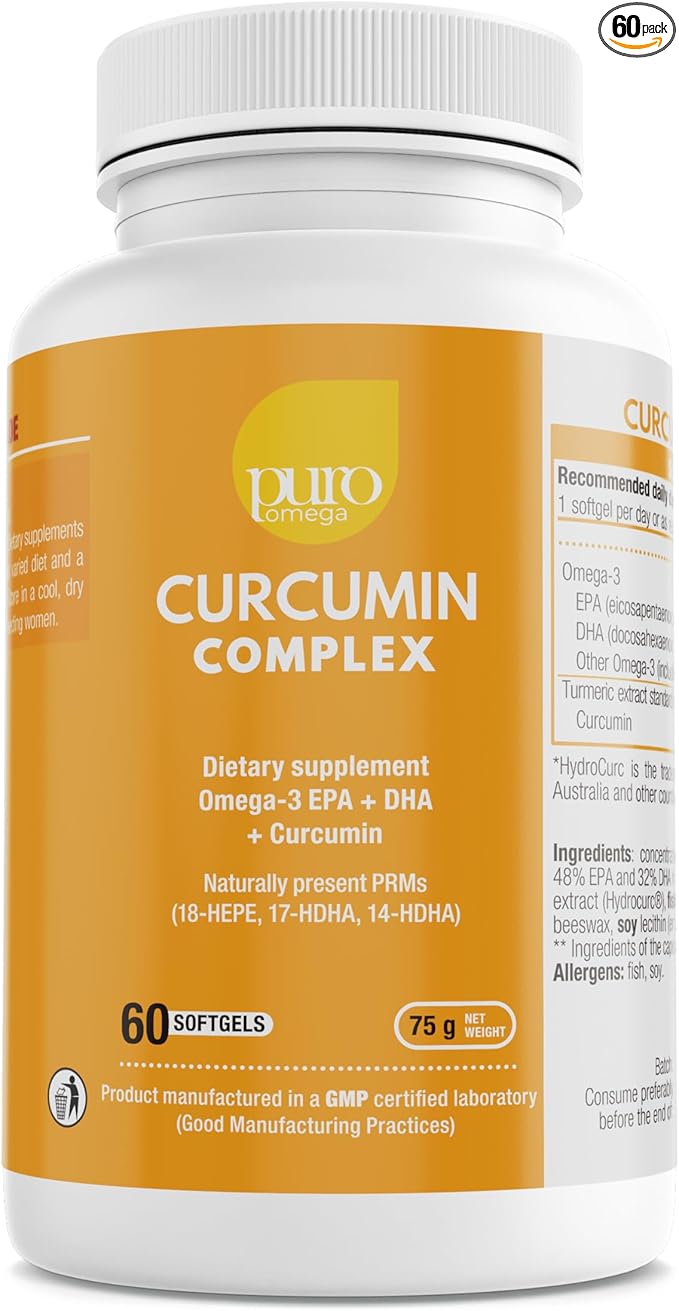 PuroOmega Curcumin Complex - Tripple Concentrated Omega 3 Oil Blended with Highly bioavailable Turmeric Supplement 2 Months Supply. A VitalemedyMD Product