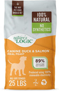 NATURE'S LOGIC Dry Dog Food - 100% Natural - No Synthetics - for All Ages Sizes Breeds - Free from Common Allergens High Protein - Duck &amp Salmon Meal Feast 25lbs