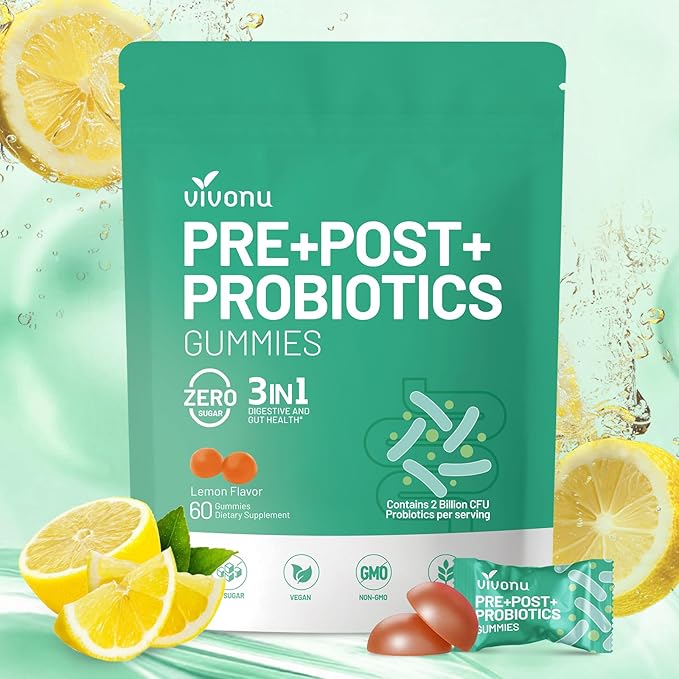 VivoNu Probiotics for Digestive Health Gummies 3 in 1 Intestinal Digestion Contains 2 Billion CFU Probiotic Zinc Magnesium and Vitamin D3 Men's Probiotics for Women Zero Sugar Non GMO 60 Gummy
