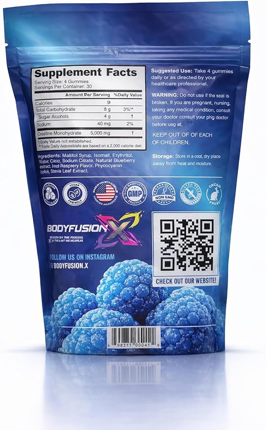 Creatine Gummies 5g – Sugar Free Vegan Non-GMO – Muscle Strength Recovery &amp Performance Support – Blue Raspberry Flavor – Anti-Melt Formula – 120 Gummies