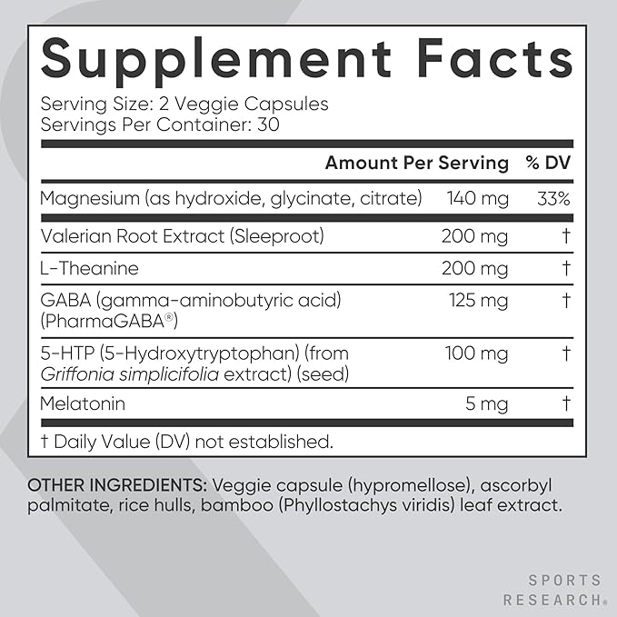 Sports Research® Sleep Pack - Sleep Complex with Melatonin 5mg + Magnesium L-Threonate Capsules 2000mg + Ashwagandha