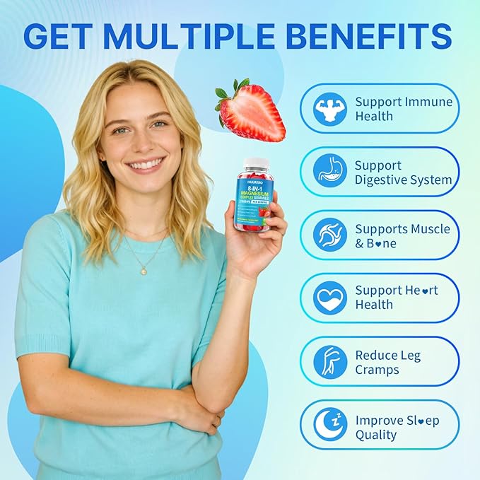 Magnesium Complex Gummies for Women Men 8 in 1 Magnesium Glycinate Citrate Malate Taurate for Bones Muscle Nerve Health Sugar-Free Vegan Non-GMO Strawberry Flavor 120 Count