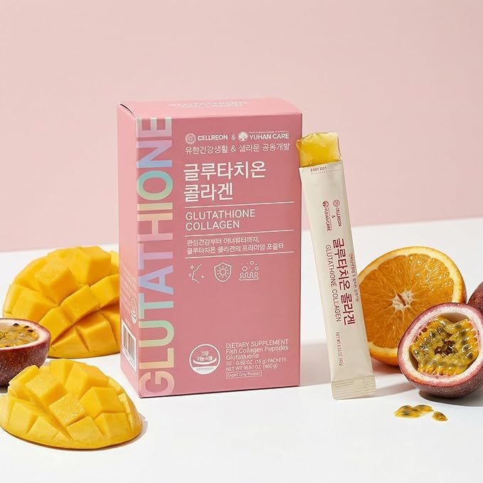 Korean Glutathione Collagen Jelly Sticks 30 Packets - Premium Beauty Supplement with 2000mg Fish Collagen Peptide Anti-Wrinkle Hydrating Skin Elasticity Joint Support