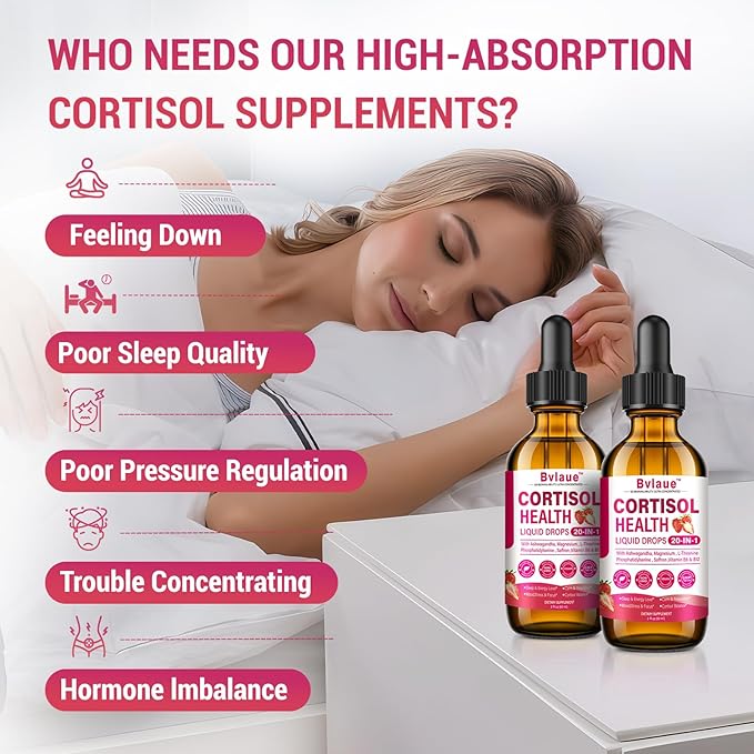 Cortisol Supplements Detox for Women - 20-in-1 Cortisol ReducerManagerLower w/AshwagandhaMagnesiumL-TheanineSaffronRhodiola for Hormone Balance/Sleep/Stress ReliefStrawberry Flavor