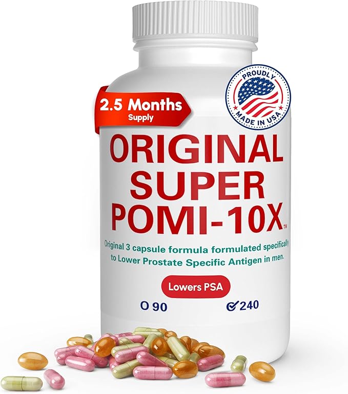 Orignal Super POMI 10X Prostate Health Supplements for Men - Herbal Formula with Pomegranate Turmeric and Green Tea - Supports Prostate Function and Promotes Urinary Comfort - 240 Count