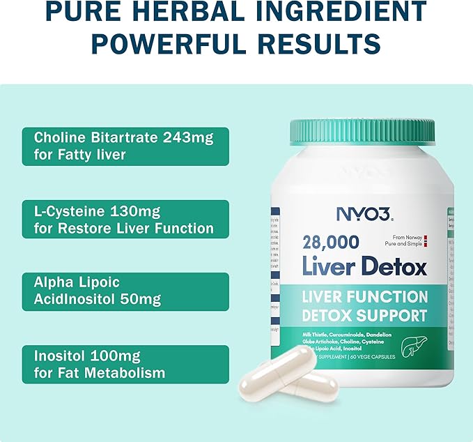 NYO3 Milk Thistle 200mg Liver Detox Supplement with Dandelion Root &amp Artichoke Extract | 60 Capsules | Silymarin Antioxidant SupportLiver Cleanse &amp Herbal Health Supplement