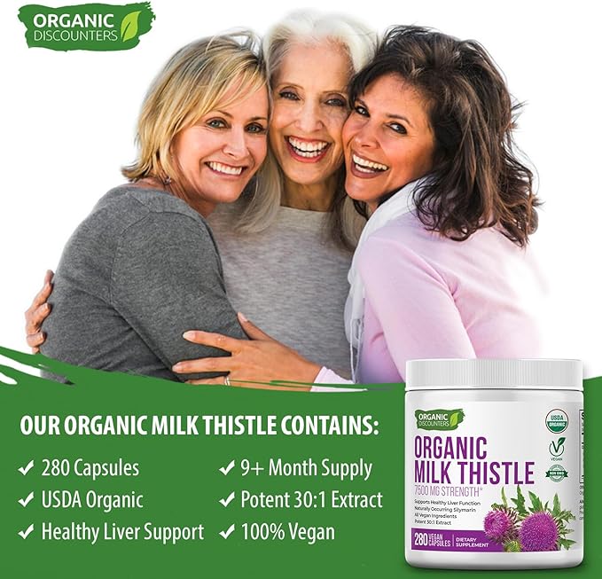 USDA Organic Milk Thistle 30:1 Extract Capsules 280 Vegan Capsules Rich in Silymarin Flavonoids Liver Cleanse and Liver Detox Support Standardized 30X Extract Made in the USA