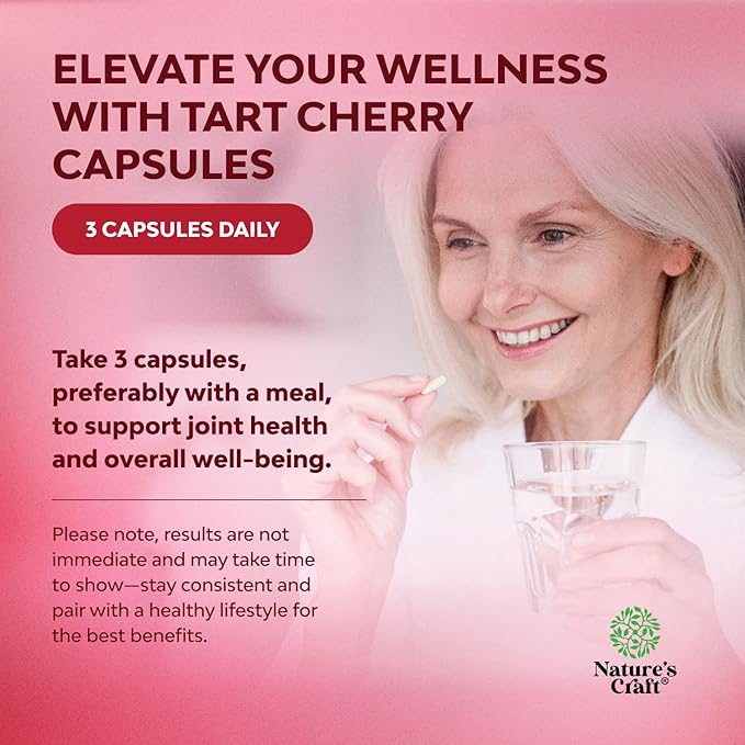 Natures Craft Extra Strength Tart Cherry Capsules - Tart Cherry Extract Capsules for Uric Acid Cleanse for Kidney Support - Fruit Extract Supplement for Urinary Tract Health &amp Joint Support - 240