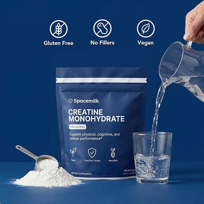Spacemilk Vegan Non-GMO Creatine Monohydrate Micronized Powder Unflavored 5g Serving 100 Servings