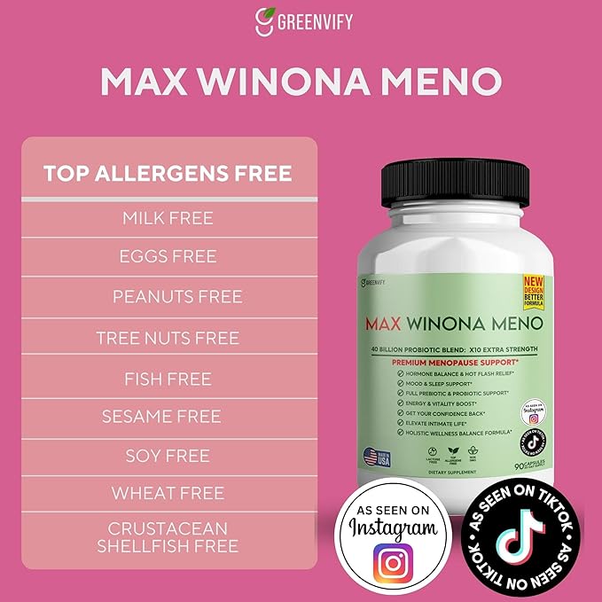 Winona Max Premium Menopause Support 40 Billion CFU Probiotic 90 Capsules Hormone Balance and Hot Flash Relief (1)