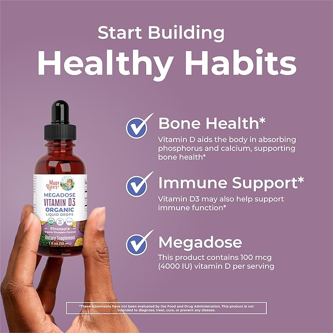 MaryRuth Organics Vitamin D3 Liquid Drops | Megadose 4000 IU | USDA Organic Liquid Vitamin D Spray for Adults &amp Kids | Immune Support &amp Bone Health | Vegan | Gluten Free | Non-GMO | 30 Serving