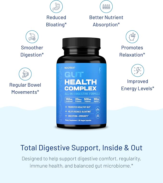 Nootrix Gut Health Complex Supplement | Probiotics for Gut Health Colon Cleanse &amp Bloating Relief | Promotes Healthy Digestion | Digestive Enzymes Postbiotics &amp Prebiotics | 90 Capsules