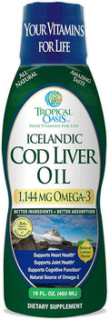 Tropical Oasis - Icelandic Cod Liver Oil | Maximum Strength 1144mg of Liquid Wild-Caught Natural Omega-3 Fish Oil (Lemon Flavor 90 Servings)
