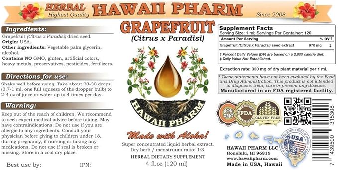 Grapefruit Chakutra (Citrus x Paradisi) Tincture Dried Seed Liquid Extract Grapefruit Herbal Supplement 2 oz