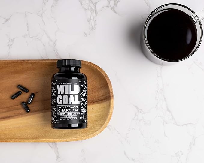 Wild Foods Activated Charcoal Capsules | 100% Organic Coconut Shells Active Tablets | Lab Tested &amp Non-GMO Pills | Made in USA (120 Capsules)
