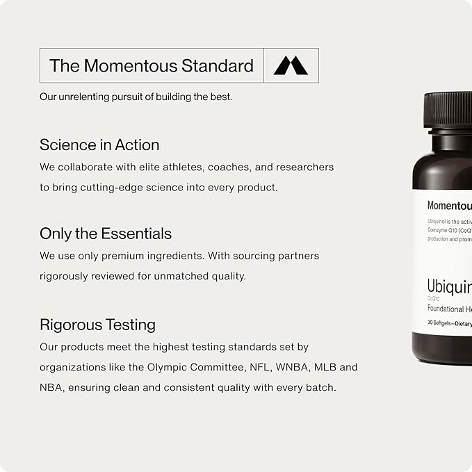 Momentous Ubiquinol - 42 g Plant-Based CoQ10 Softgel Supplement for Foundational Health Support - NSF Certified for Sport - GMO- &amp Gluten-Free - 30 Servings