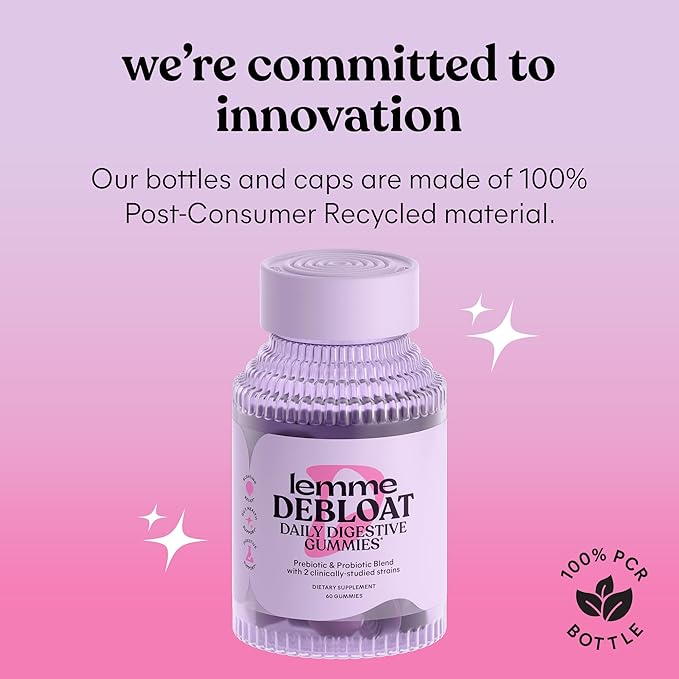 Lemme Debloat - Digestive &amp Gut Health Gummies with 2 Clinically Studied Probiotics &amp Prebiotic Vegetarian Gluten Free Non GMO BlackBerry Flavor (60 Count)